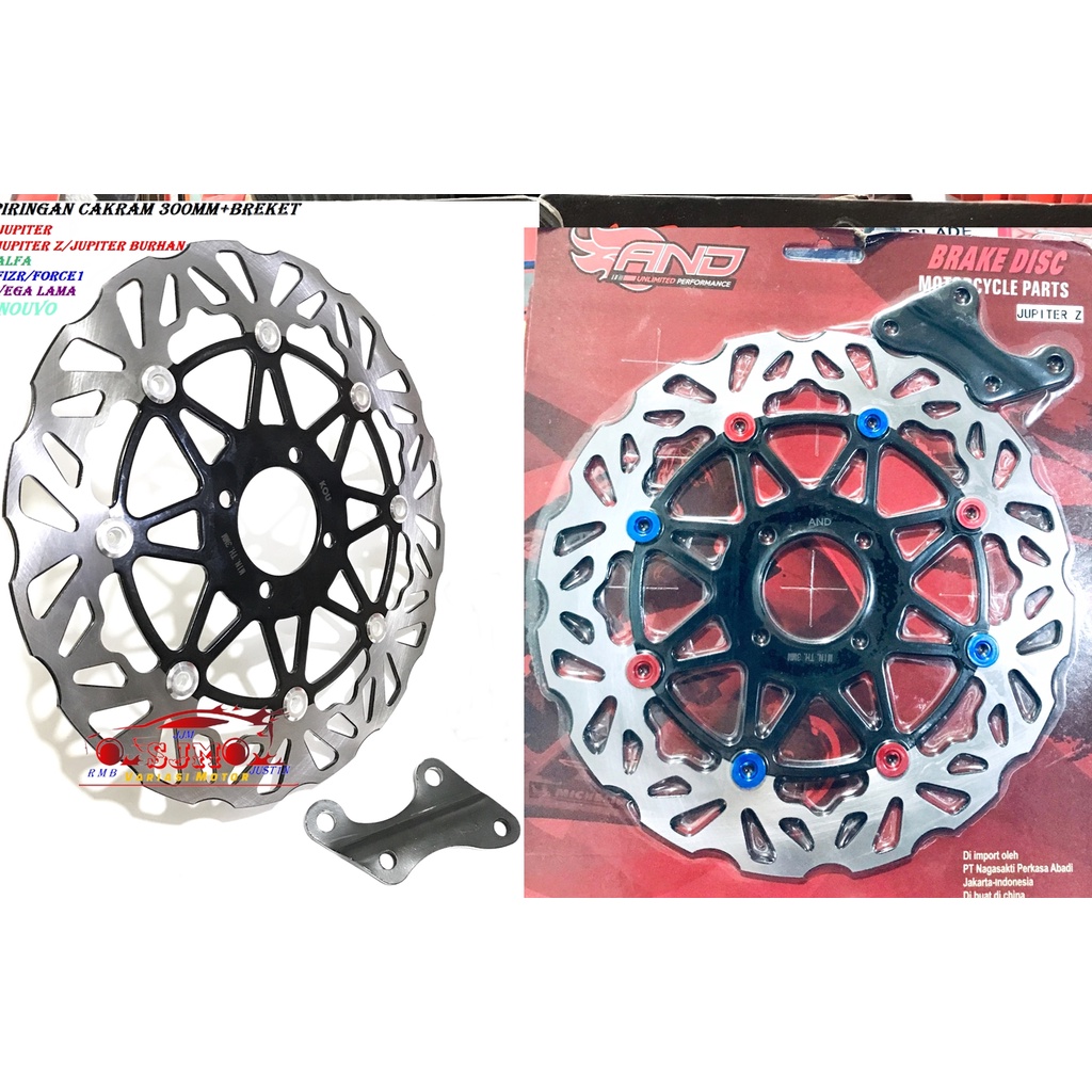 PIRINGAN BESAR 300mm JUPITER/MX/VEGA/FIZR/FORCE1 cakram depan BESAR VEGA R-mx new-mx old-jupiter-jupiter z-jupiter z new-jupiter z1-VEGA ZR-fizr-force1 plus breket MODEL PSM DAYTONA KTC PRO1 JFK