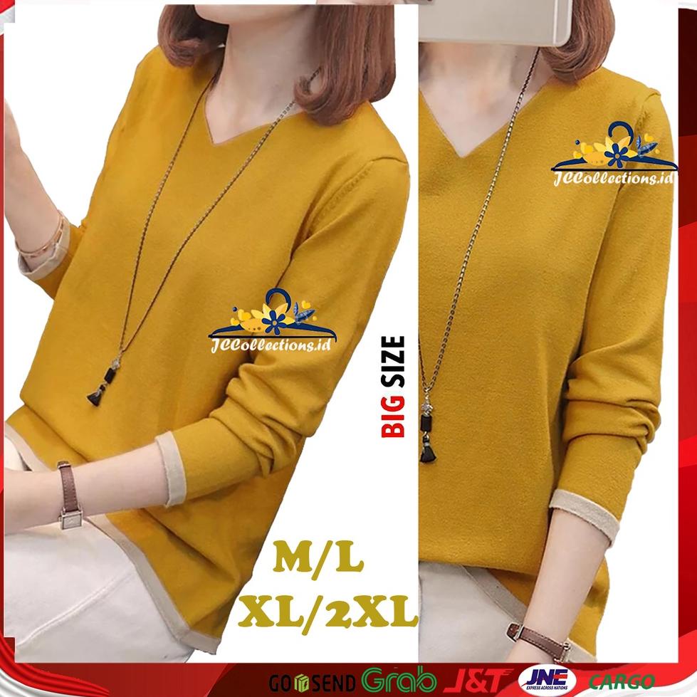 Terbaik Sweater Rajut Wanita Oversize VNeck Lengan Panjang Gaya Korea Finny - JCCollections