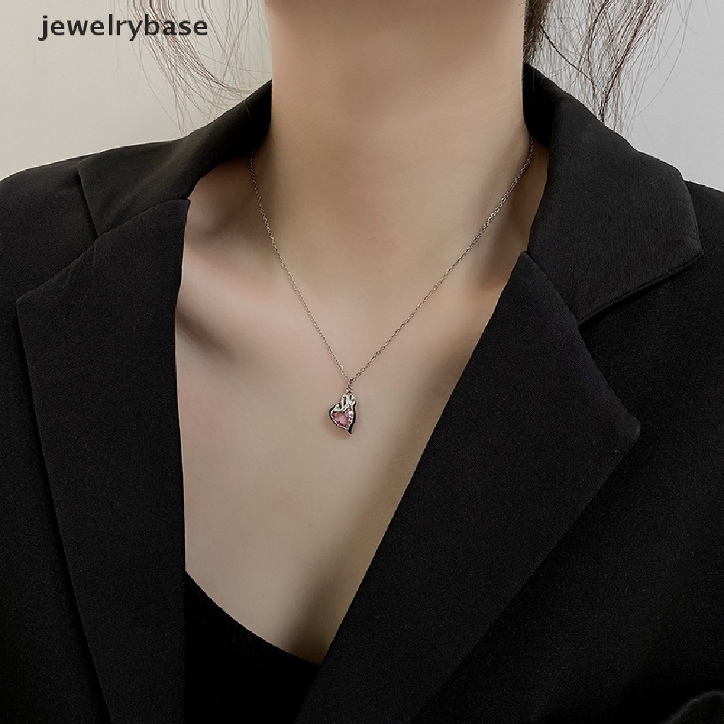 [jewelrybase] Trendi Merah Muda Kristal Jantung Liontin Kalung Heart Pearl Beads Chains Choker Necklace Untuk Wanita Kerah Aksesoris Butik