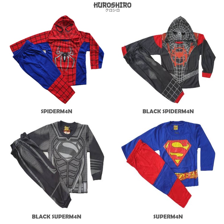 KUROSHIRO - Setelan Baju Anak Laki Laki 1-9 Tahun Kostum Panjang Superhero Kaos Kuroshiro