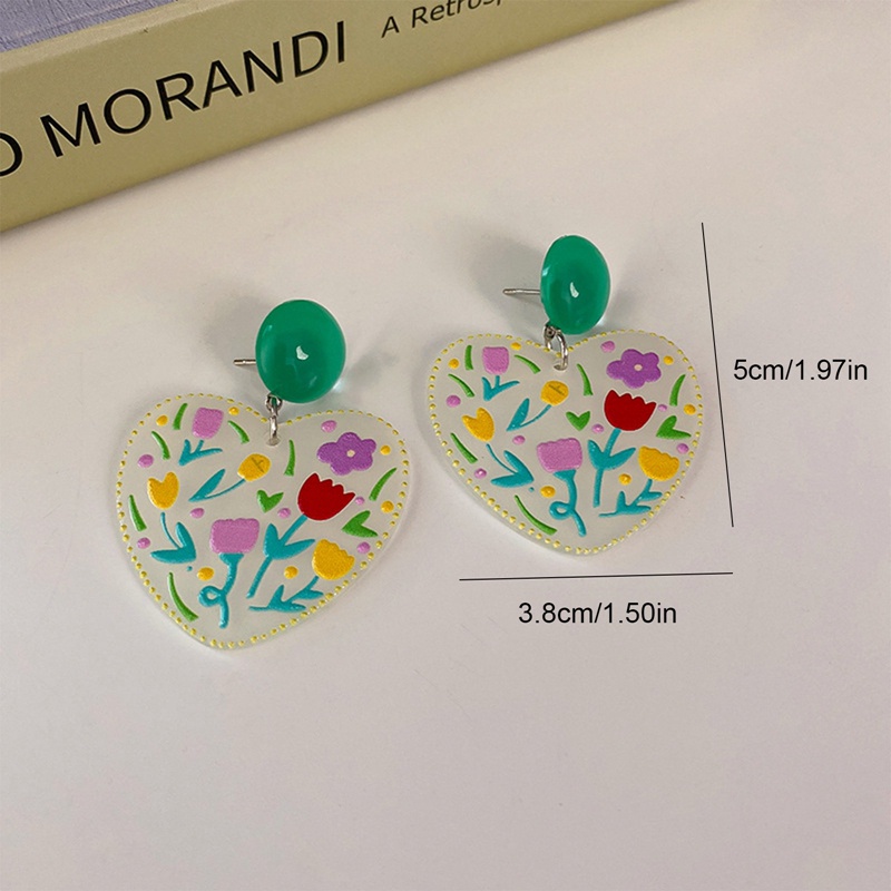 Versi Korea Anting Bulat Anting Bulat Akrilik Perempuan Lucu Bulat Anting Bunga Dan Rumput Perhiasan Bulat Jarum Perak