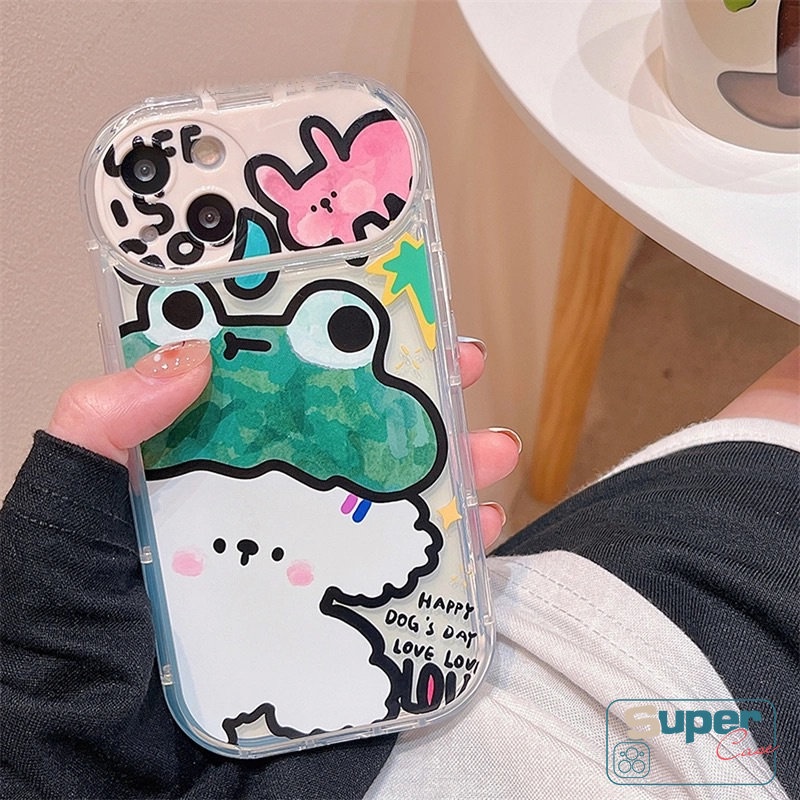 IPHONE Kompatibel Untuk Iphone11 12 13 7Plus 8Plus XR 14 Pro Max14 Plus X XS MAX SE 2020 Lucu Kartun Hewan Kodok Anjing Kelinci Lembut Kreatif Flip Make Up Cermin Graffiti Case