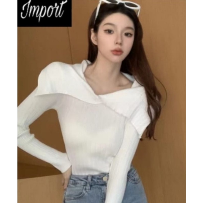 ❤️ PREMIUM IMPORT ❤️ READY ! AYNA COLLAR LONG SLEEVE RIB KNIT BLOUSE SWEATER SWEATSHIRT