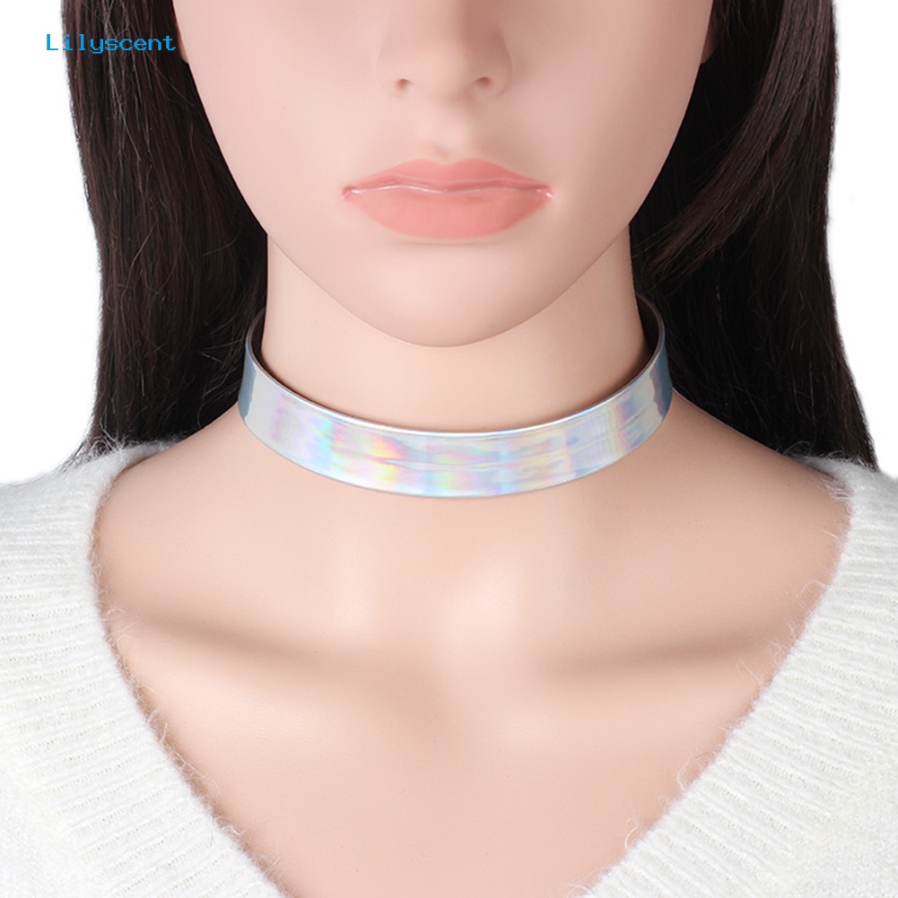 [LS] Warna-warni Hologram Choker Kerah Kalung Laser Punk Perhiasan Pesona Lady Hadiah