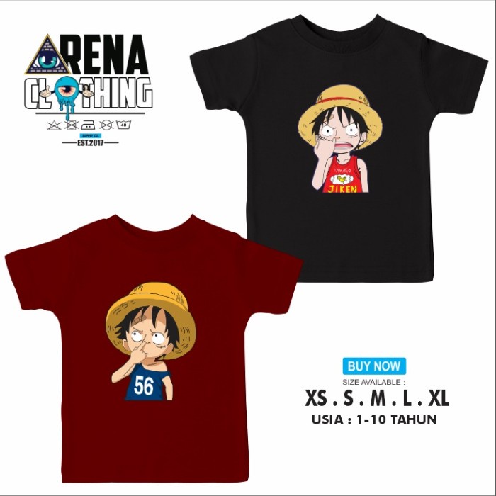 XY023 Kaso Baju Anak MONKEY D LUFFY NGUPIL Logo Kaos Anime One Piece -