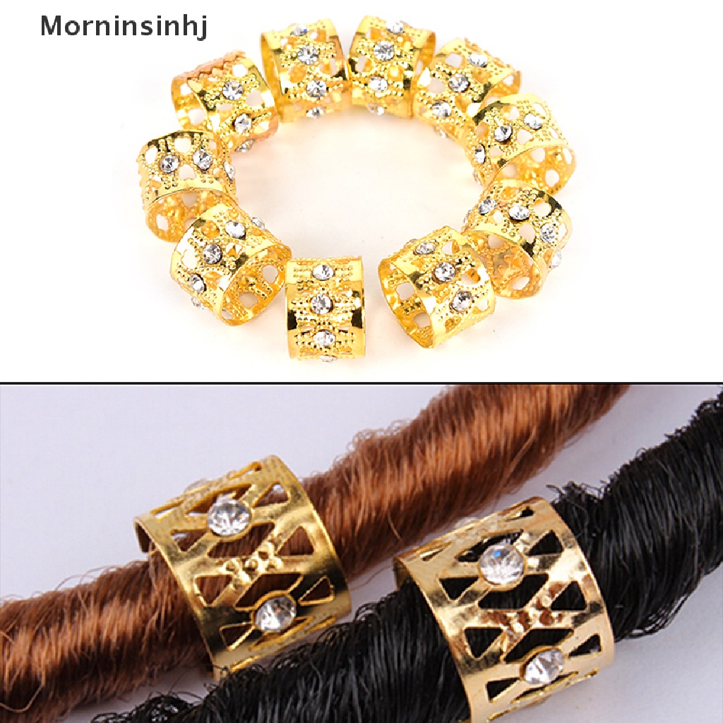 Mornin 10Pcs Mengepang Cincin Rambut Gimbal Marley Kepang Manik-Manik Klip Manset Berlian Imitasi id