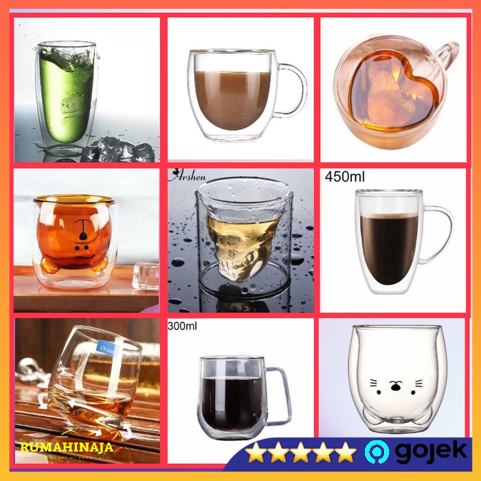 Gelas Cangkir Kopi Kaca Mug Double Wall Gelas Anti Panas Dingin Glass - Model 3