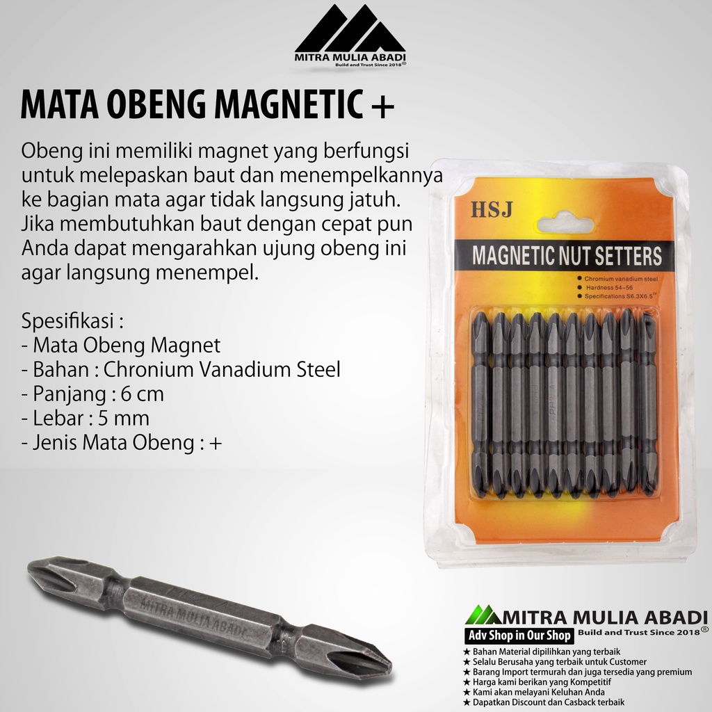 Mata Obeng Plus Magnetic | Magnetic Nut Setters Chronium Vanadium Steel