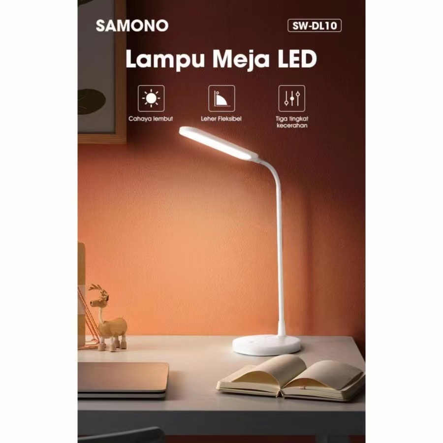 SAMONO Lampu Meja SW-DL10 LED 3 Tingkat Keterangan Leher Fleksibel Warna Cahaya Lembut  - Putih