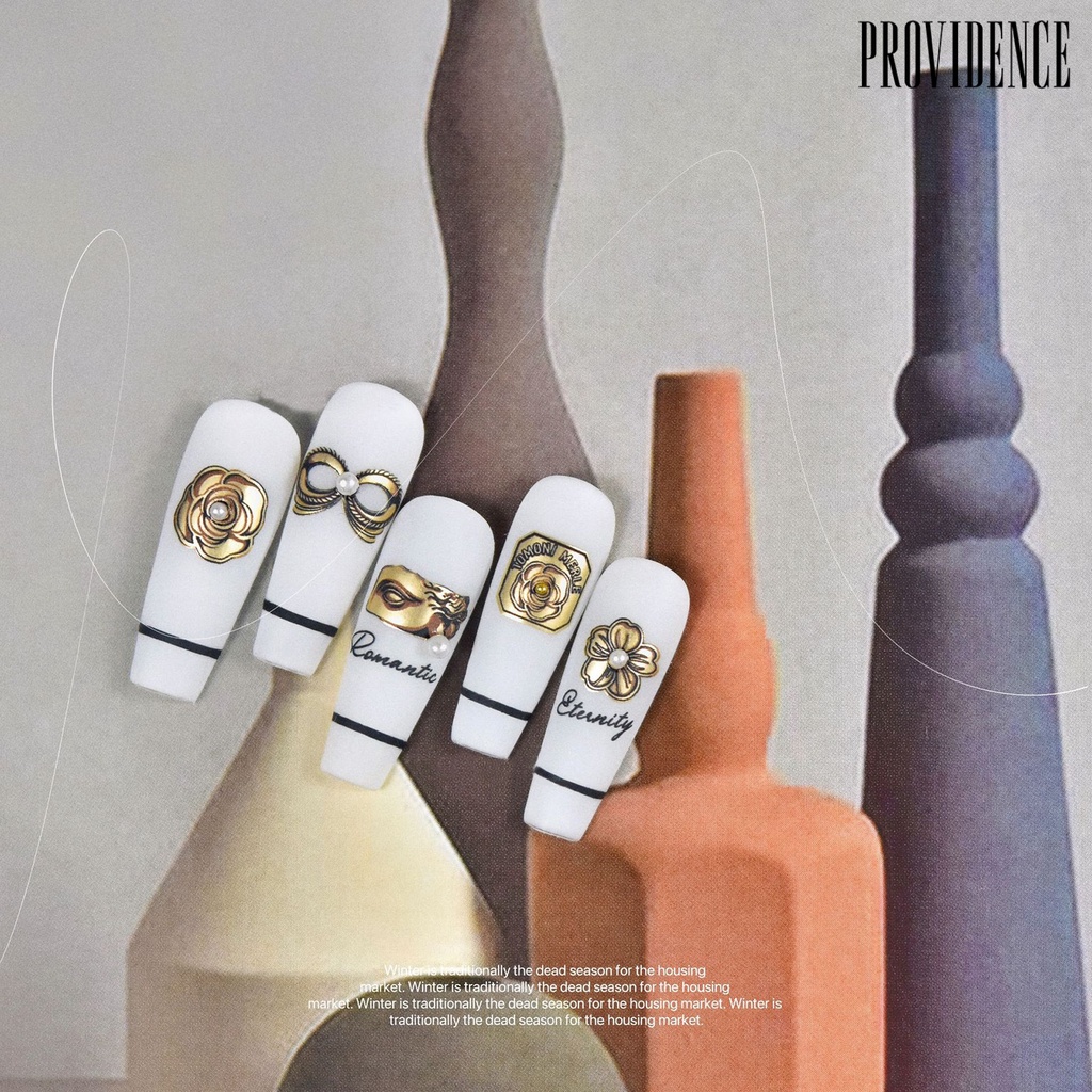 Providence Nail Decal Self-Adhesive Mudah Tempel Efek 3D Tidak Luntur Gloss DIY Gaya Jepang Vintage Relief Hitam Bunga Nail Patch Perlengkapan Kuku