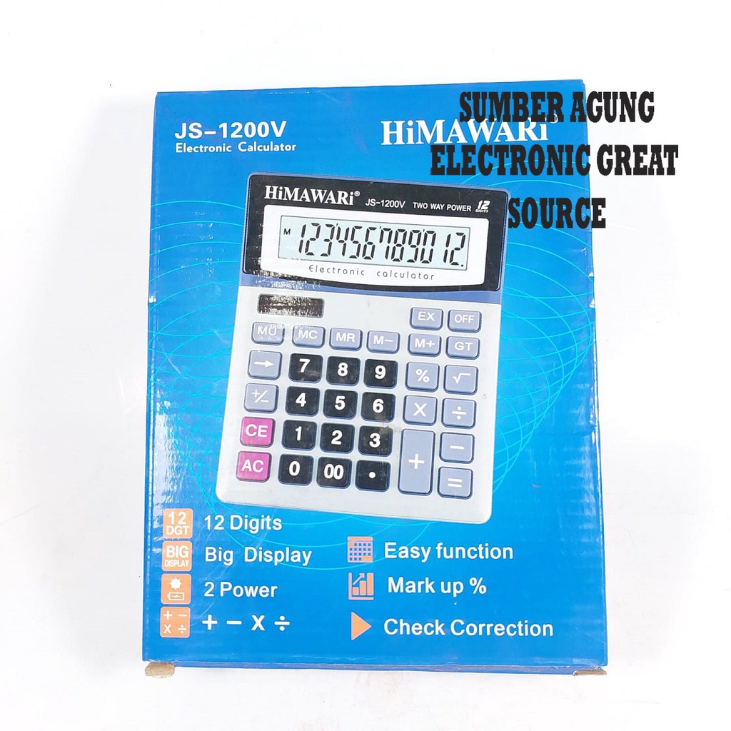 Himawari Kalkulator JS1200 1200V 12 Digit Layar Lebar Dual Power Check Correction