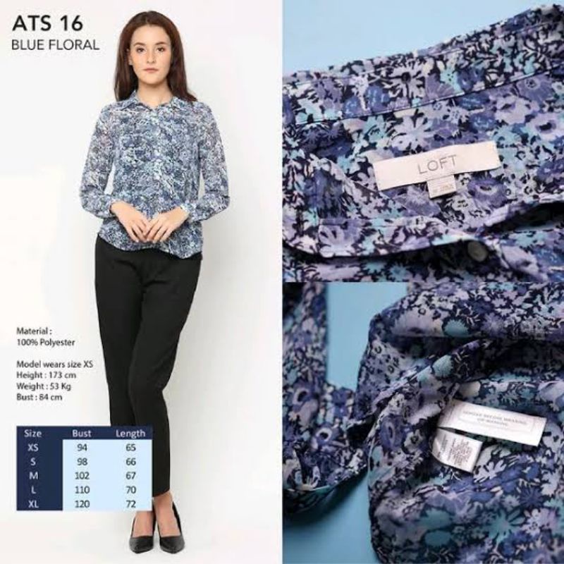 LOFT Kemeja Blouse Floral Blue Wanita Women Original