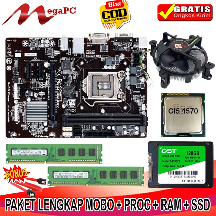 Paket Rakitan Intel LGA 1150 Mainboard H81 DDR3 + Core i5 + Fan + RAM + SSD 256GB + WINDOWS