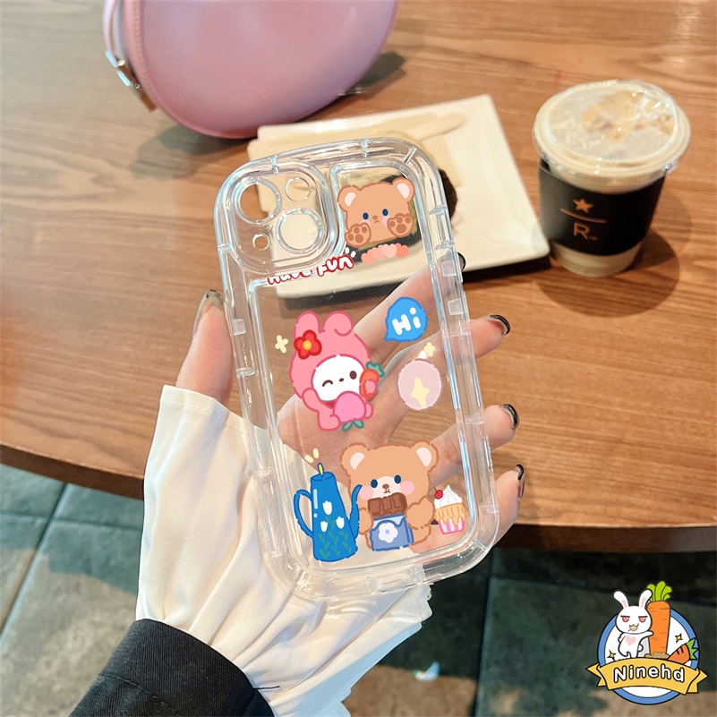 IPHONE Casing Kompatibel Untuk Iphone14 13 12 11 Pro Max X Xr Xs Max8 7 6 6s SE 2020 Plus Motif Beruang Kelinci Lucu Casing Ponsel Bening Air-cushion Case Silicone Fall-proof Cover Pelindung