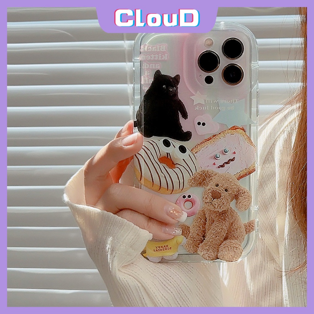 Casing Kompatibel Untuk iPhone 7Plus 11 14 13 12 Pro Max X XS Max XR 8 6s 7 6 Plus SE 2020 Hewan Lucu Stiker Shockproof Airbag Case Boneka Beruang Bening Lembut Tpu Cover