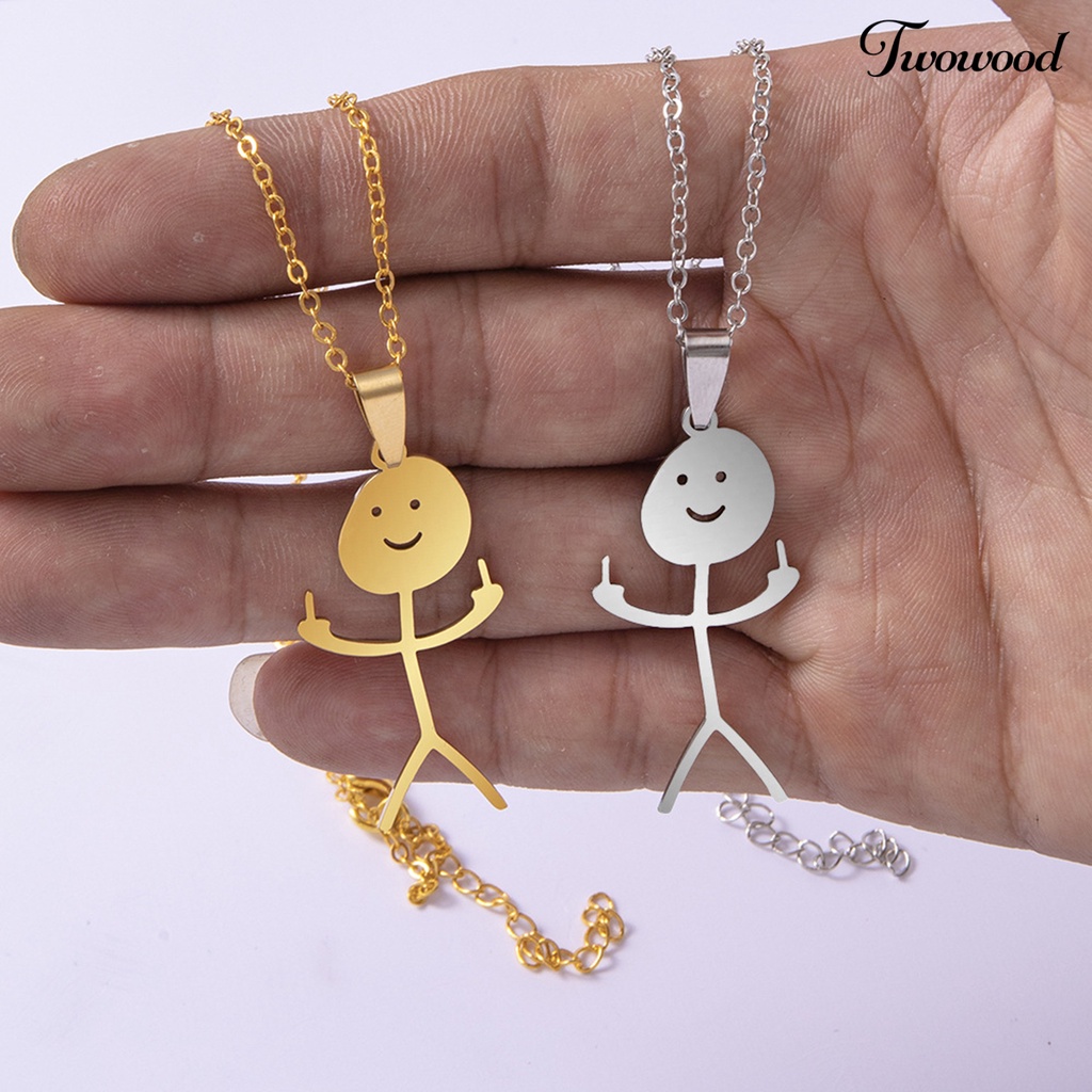 Twowood Liontin Kalung Geometris Mengkilap Gloss Kepribadian Sederhana Electroplating Dress Up Stainless Steel Pria Wanita Lucu Doodle Rantai Kalung Perhiasan Aksesori Fashion