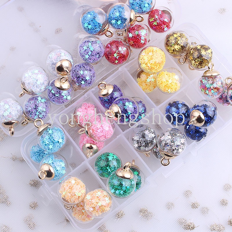 Ornamen Botol Kaca Bulat Mini 16mm Dengan Bintang Sequin Untuk Membuat Perhiasan Handmade DIY