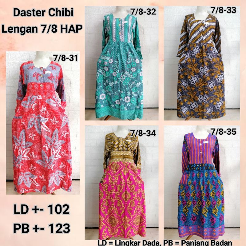 Daster Chibi 7/8 HAP Rijek Sablon Minor LD 100 - 102 Adem Busui (Harap Dibaca Sebelum Membeli)