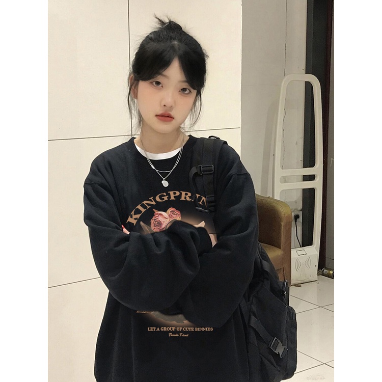 Sweater Oversize Cartoon Rabbit Unisex Sweater Saku Lucu Unik Berkualitas Oversize Korean Style/atasan kaos wanita lengan panjang