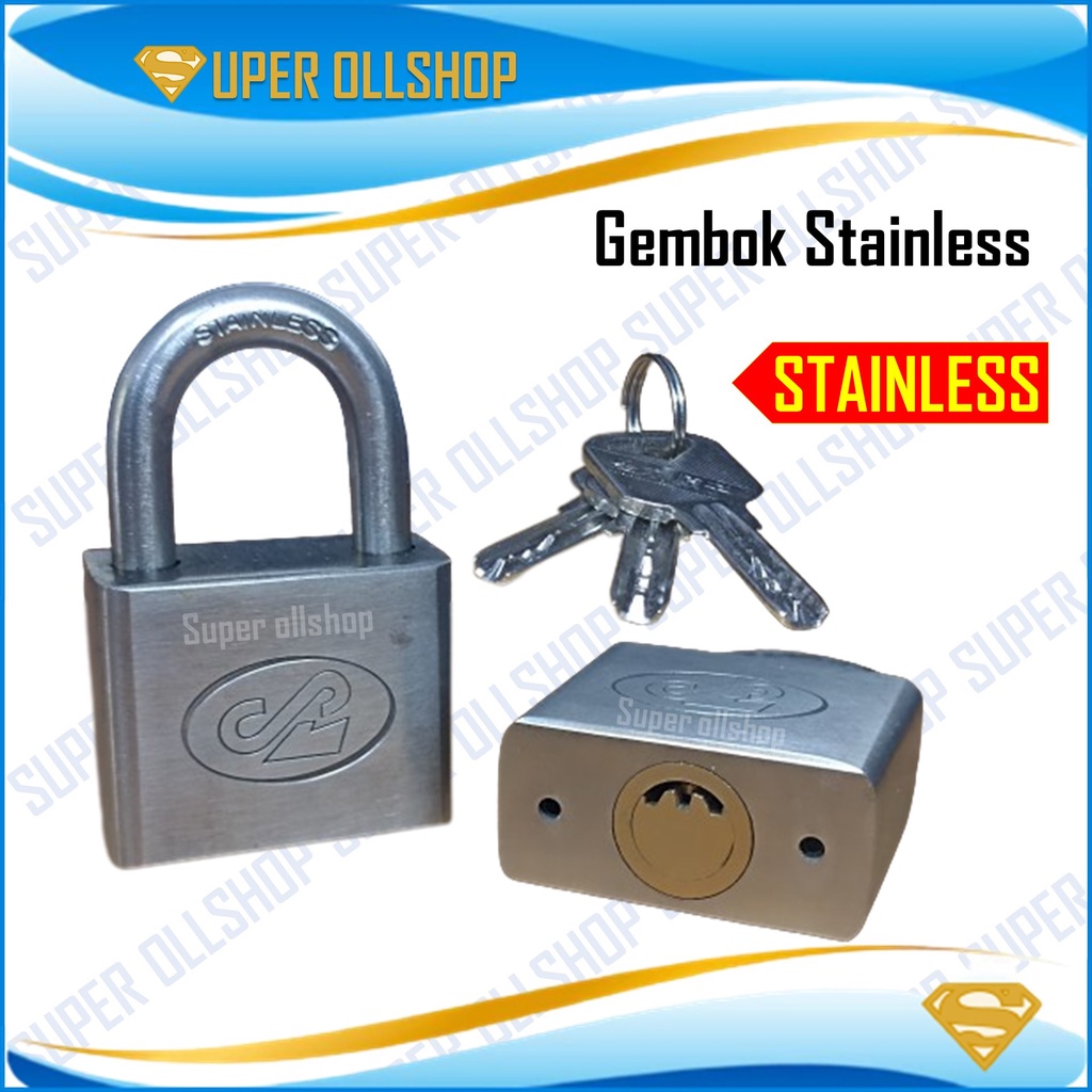 Gembok Pintu Pagar Rumah Stainless Anti Karat / Gembok Putih Cakram Sepeda Anti Maling Stainless Jantung Kuningan