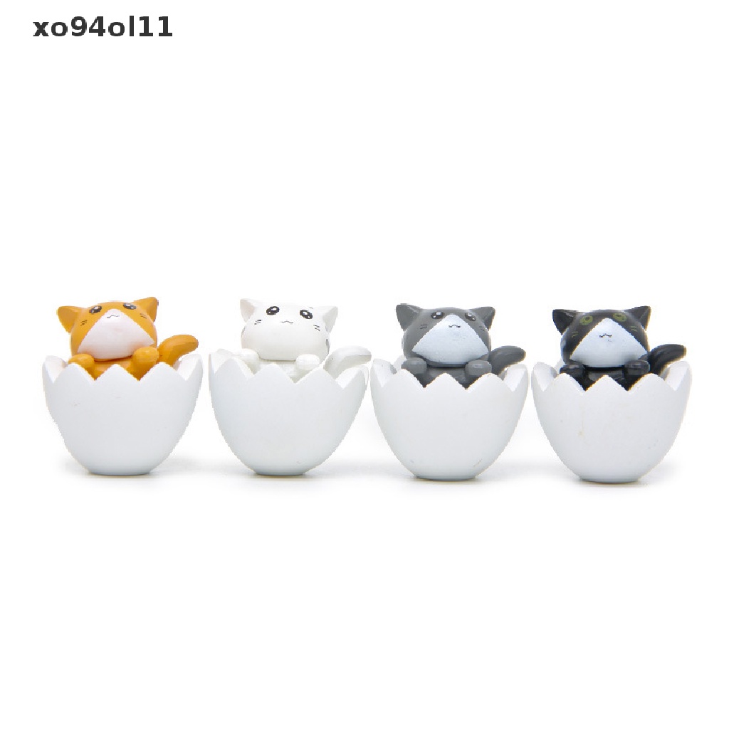 Xo 4PCS/lot Kartun Telur Kucing Malang Kotak Model Kitten Patung Kecil DIY Kucing Miniatur OL