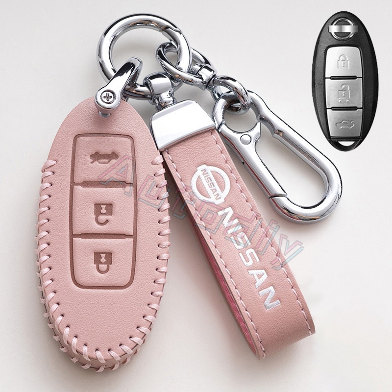 Nissan Pink Leather Key Cover Key Case Untuk Nissan Rogue XTrail T32 T31 Qashqai J11 J10 Kicks Tiida Pathfinder Murano Juke Versa Note Infiniti Navara Keyless Remote Key Holder