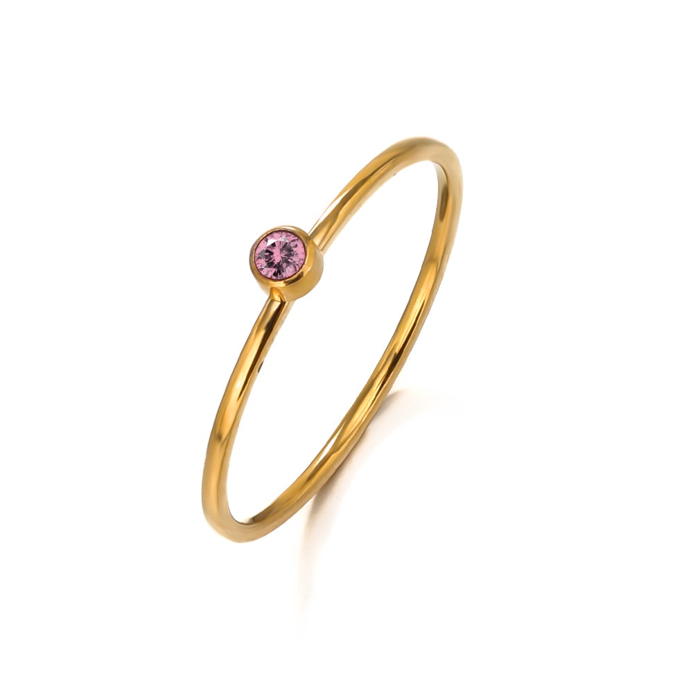 Cincin Birthstone Fashion Cincin Zirkon Tunggal Sederhana 12warna Hadiah Ulang Tahun