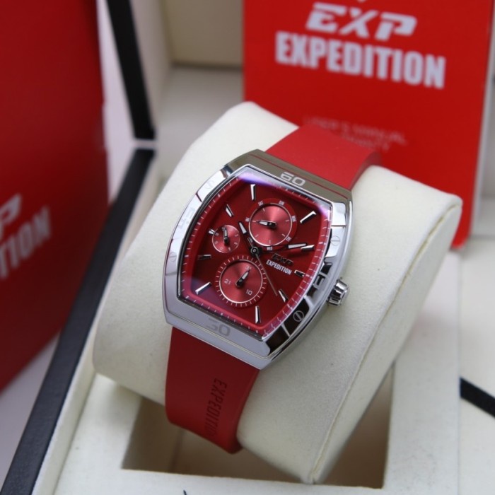 Jam Tangan Wanita Expedition EXP 6800 E6800 Silver Red Original