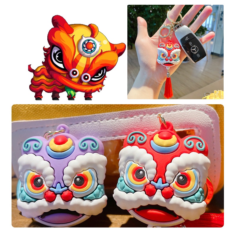 Kreatif Silikon Lion Dance Gantungan Kunci Liontin Gaya Cina Sederhana Lion Dance Rumbai Gantungan Kunci Hadiah Pesta Key Ring