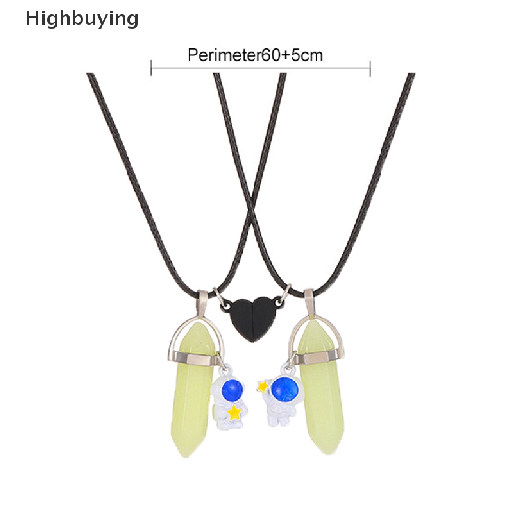 Hbid Luminous Hexagonal Heart Magnet Menarik Astronot Liontin Pasangan Kalung Untuk Wanita Pria Fashion Tali Kulit Kalung Hadiah Glory