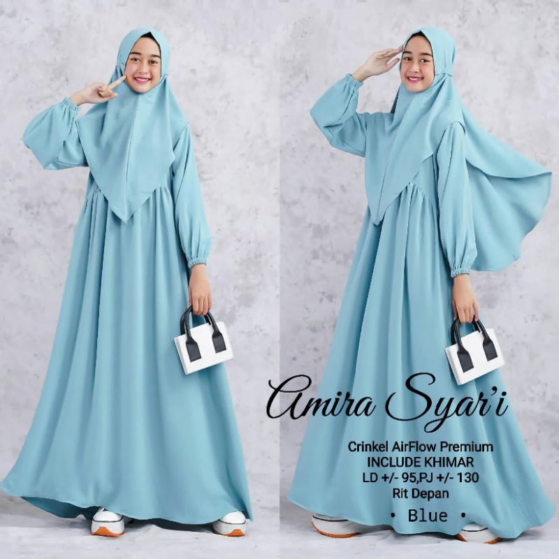 AMIRA SYARI CRINKLE AIRFLOW GAMIS REMAJA 11 - 14 TAHUN/GAMIS ANAK TANGGUNG KEKINIAN/FASHION MUSLIM ANAK PEREMPUAN/FAR MOSLEMSTORE