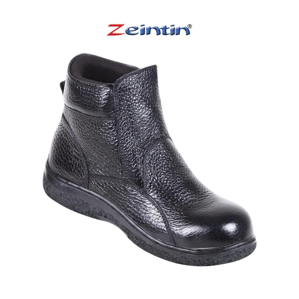 Zeintin - Sepatu Safety Pria Bahan Kulit Sapi Asli Lentur Boot Pendek Ujung Besi Cocok Dipakai Kerja Lapangan Outdoor Proyek Hiking Mendaki Gunung Safety Shoes WD