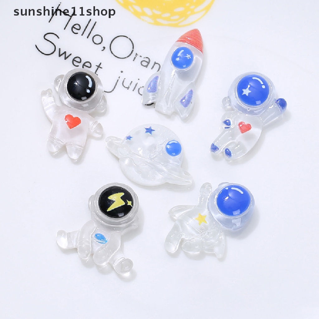 Sho 10 Pcs Baru Lucu Mini Transparan Bercahaya Seri Luar Angkasa Resin Flatback Ornamen Kuku Membuat Perhiasan Hairwear Aksesoris N