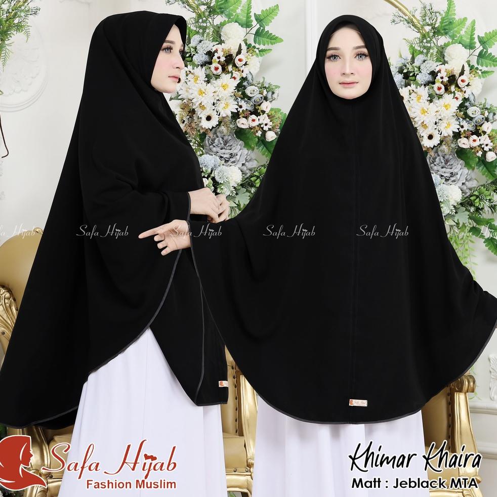 PALING DICARI Khimar Syari Jetblack MTA Khimar Khaira list pita warna/polos super cantik pet dan non