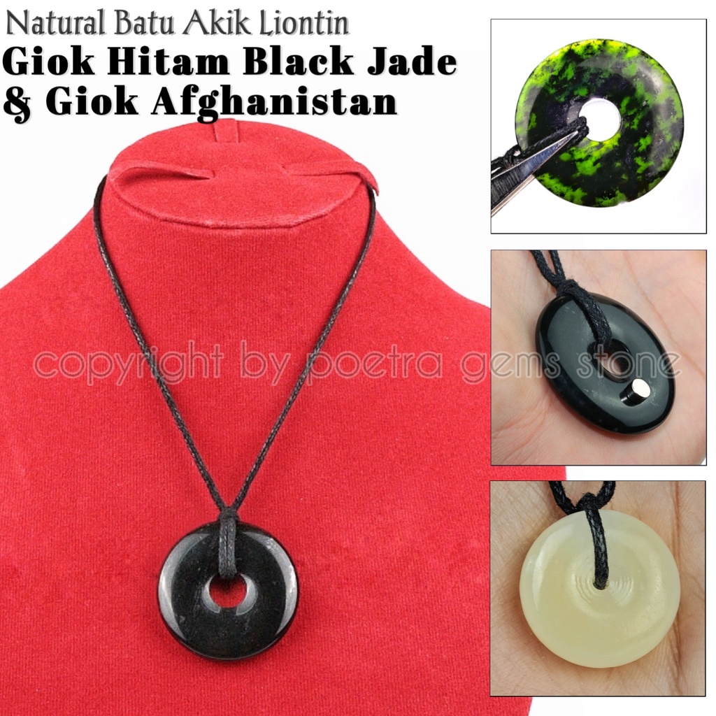 Natural Liontin Giok Afghanistan &amp; Black Jade Tembus Senter Original