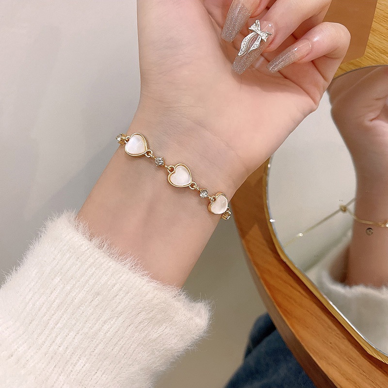 Sweet Opal Bracelet Heart Gelang Rantai Emas Untuk Aksesoris Perhiasan Wanita