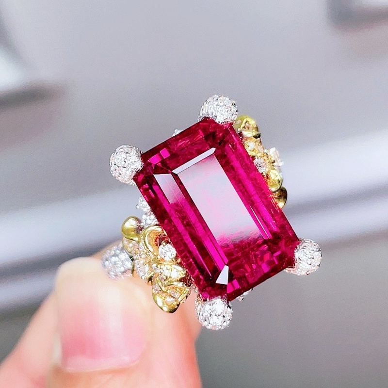 Goldkingdom Fashion Perhiasan Aksesoris Ready Stock Tari Bunga Mawar Merah Berlian Camelia Pembukaan Cincin Warna Alami Harta Karun Ruby Ke Red Tourmaline Ruby Ring