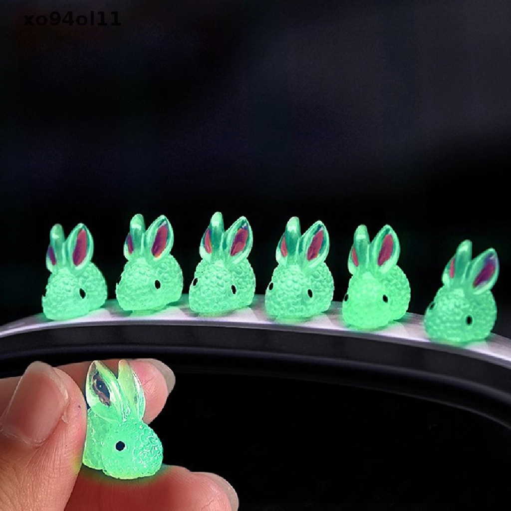 Xo 10 Pcs Lucu Mini Luminous Resin Bunnies Ornamen Glow In The Dark Miniatur Angka Kelinci Mikro Lanskap Dekorasi Rumah Boneka OL