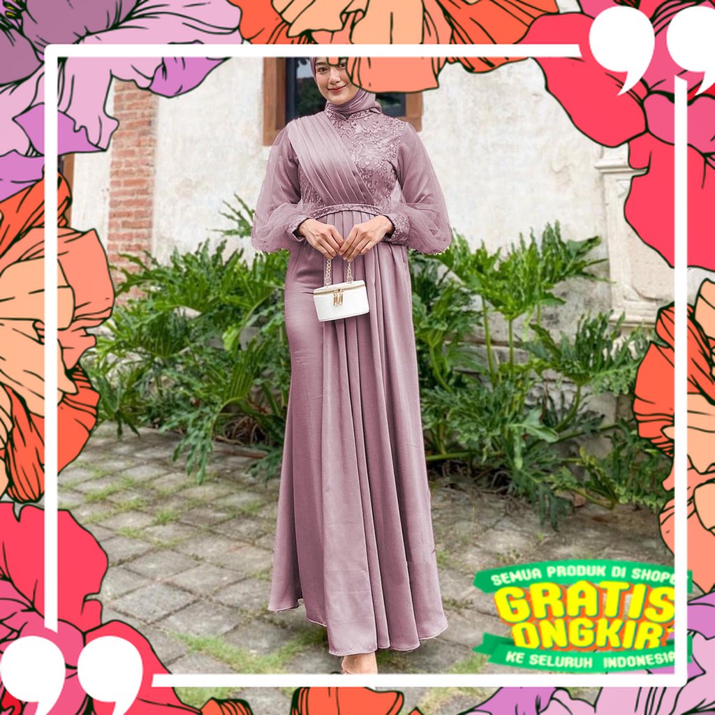 WOU BATIK - Gamis Wanita Premium Adeeva Gamis Brokat Tulle Mix Satin Premium Gamis Lebaran Syari Dan