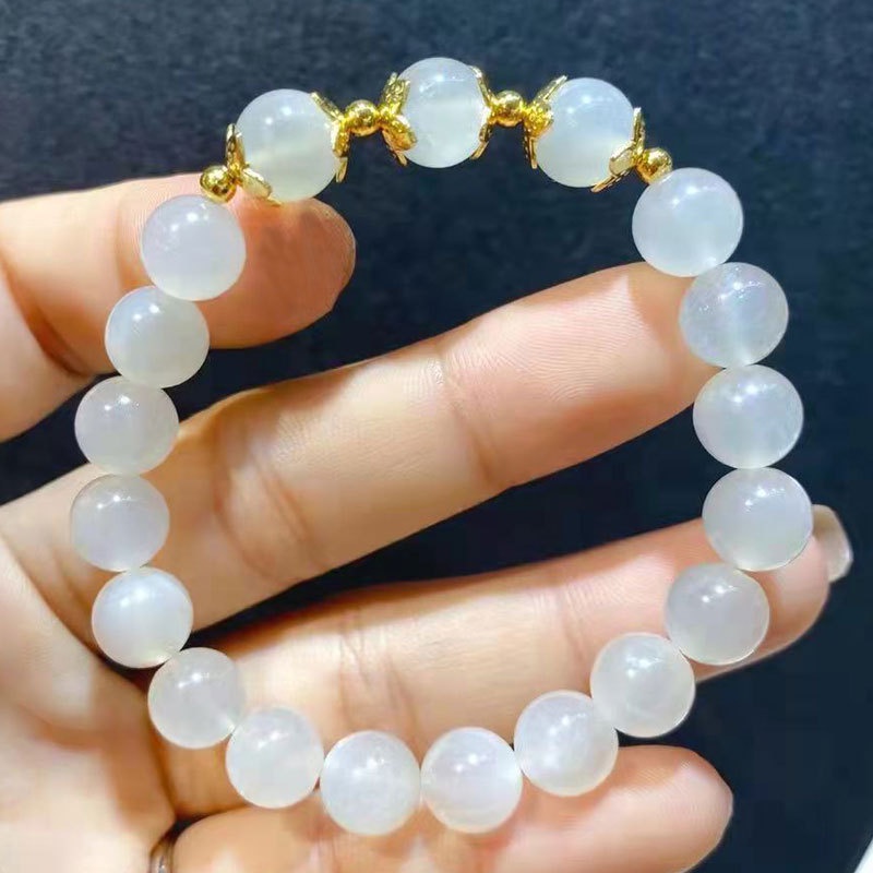 Gelang Moonstone Bentuk Lingkaran | Gelang Manik-Manik Kristal | Aksesoris Wanita | Sendok Garpu Bahan Stainless Steel