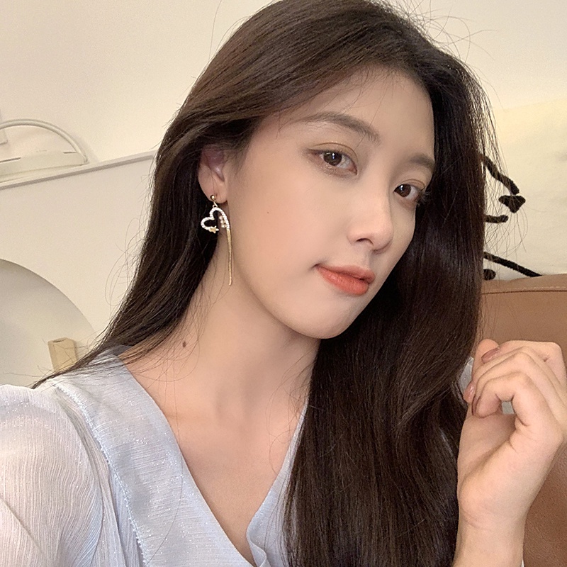 YEEZII Fahsion Anting Tusuk Emas Wanita Elegan Berongga Hati Drop Rumbai Earring Aksesoris Perhiasan