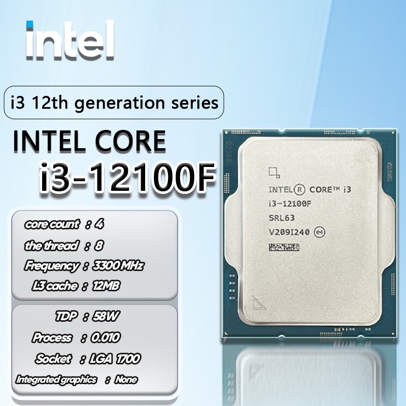 Intel Core i3 12100F 4core 6Mb Cache 3,3GHz Up to 4,3GHz Proccesor Alder Lake (Box)