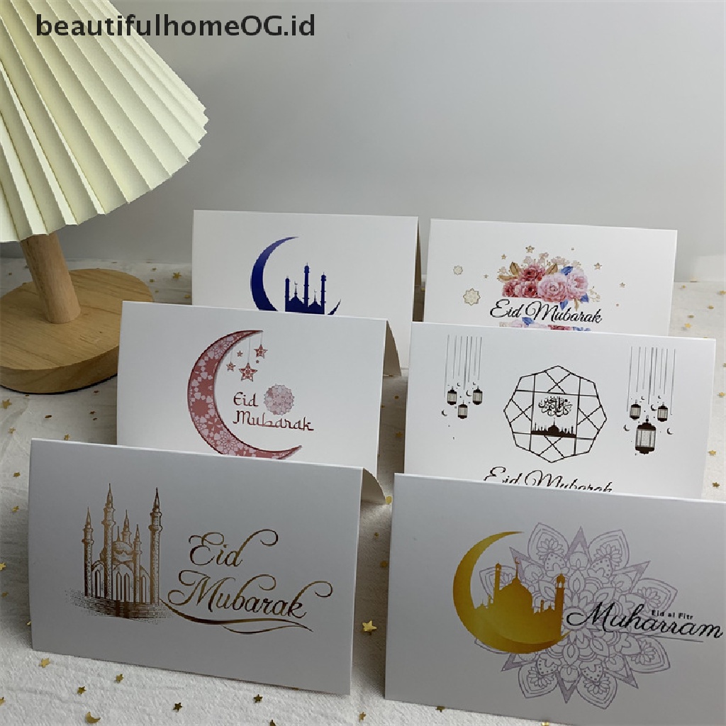 // Beautifulhomeog.id// 6pcs Kartu Undangan Eid Mubarak Gereja Ramadhan Islami Muslim Greeg Card **