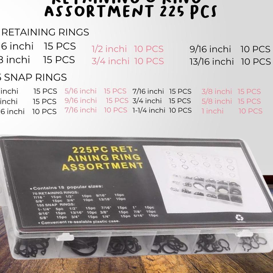 ✥ CIRCLIP / EXTERNAL RETAINING / SNAP RING SET ISI 225PCS + BOX ✫