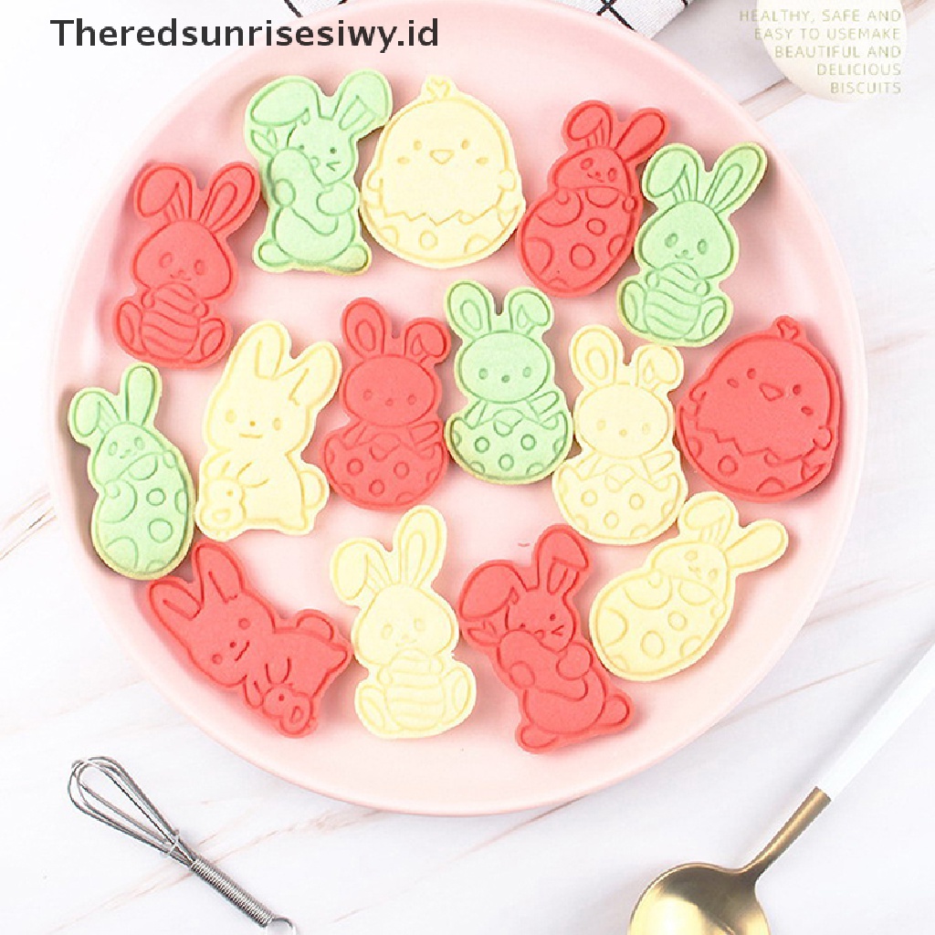 # Baju Lebaran # 6pcs Cetakan Biskuit Kelinci Paskah Plastik Bunny Egg Cookie Cutter Stamp Embosser~