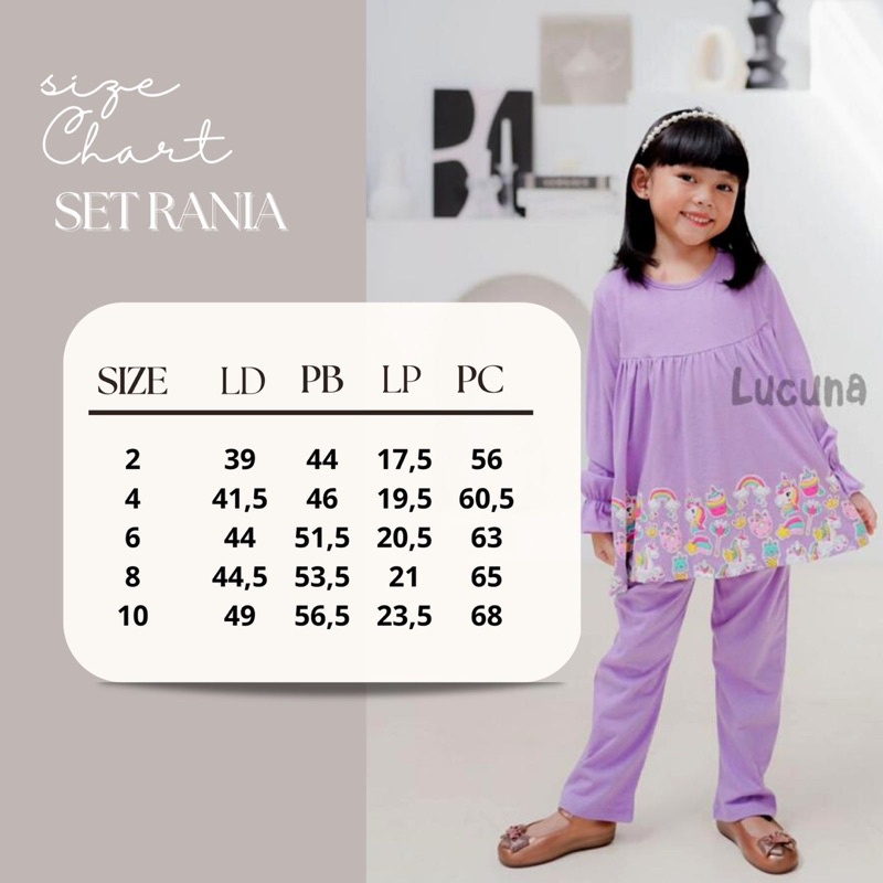 Setelan Anak Tunik Rania Lucuna Original Lengan Panjang Super Premium Baju Muslim Perempuan