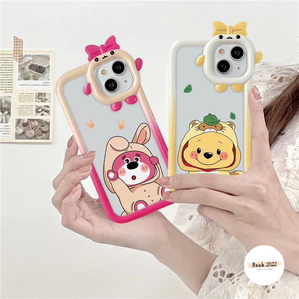 IPHONE Case Kompatibel Untuk Iphone14Plus14 13 12 11 Pro Max 6s 6 8 7 Plus XR X XS Max SE 2020 3D Kartun Winnie Bear In Cute Tiger Costume Cute Bow-knot Little Monster Lens Soft Cover