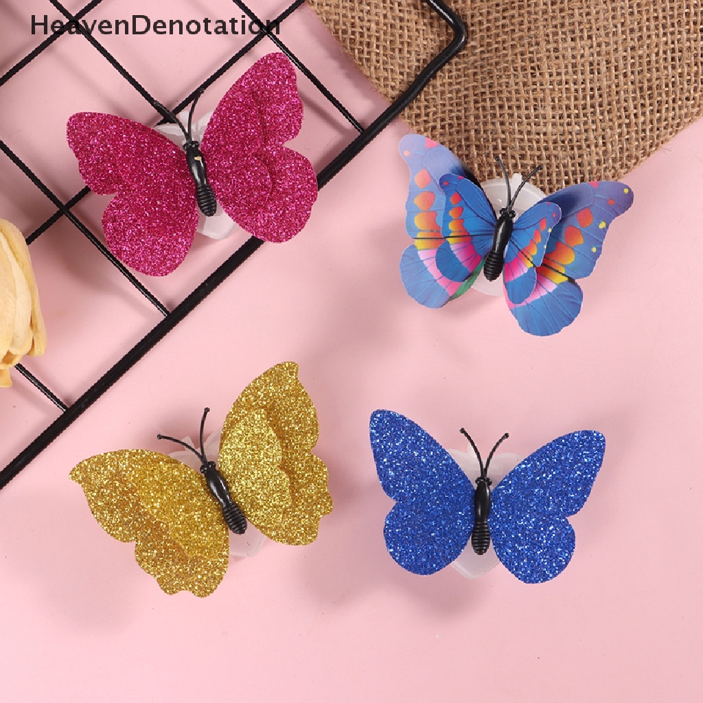 [HeavenDenotation] 1pc LED Butterfly Night Light Pasteable 3D Butterfly Stiker Dinding Warna-Warni Lampu Malam Rumah Taman Pesta Dekorasi DIY Ruang Tamu Stiker Dinding Lighg HDV