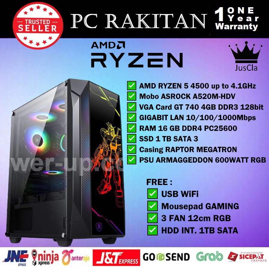 PC KOMPUTER AMD RYZEN 5 4500 4,1GHz|RAM 16GB|VGA GT 740 4GB|SSD 1 TB SATA|HDD 1TB|USB WIFI