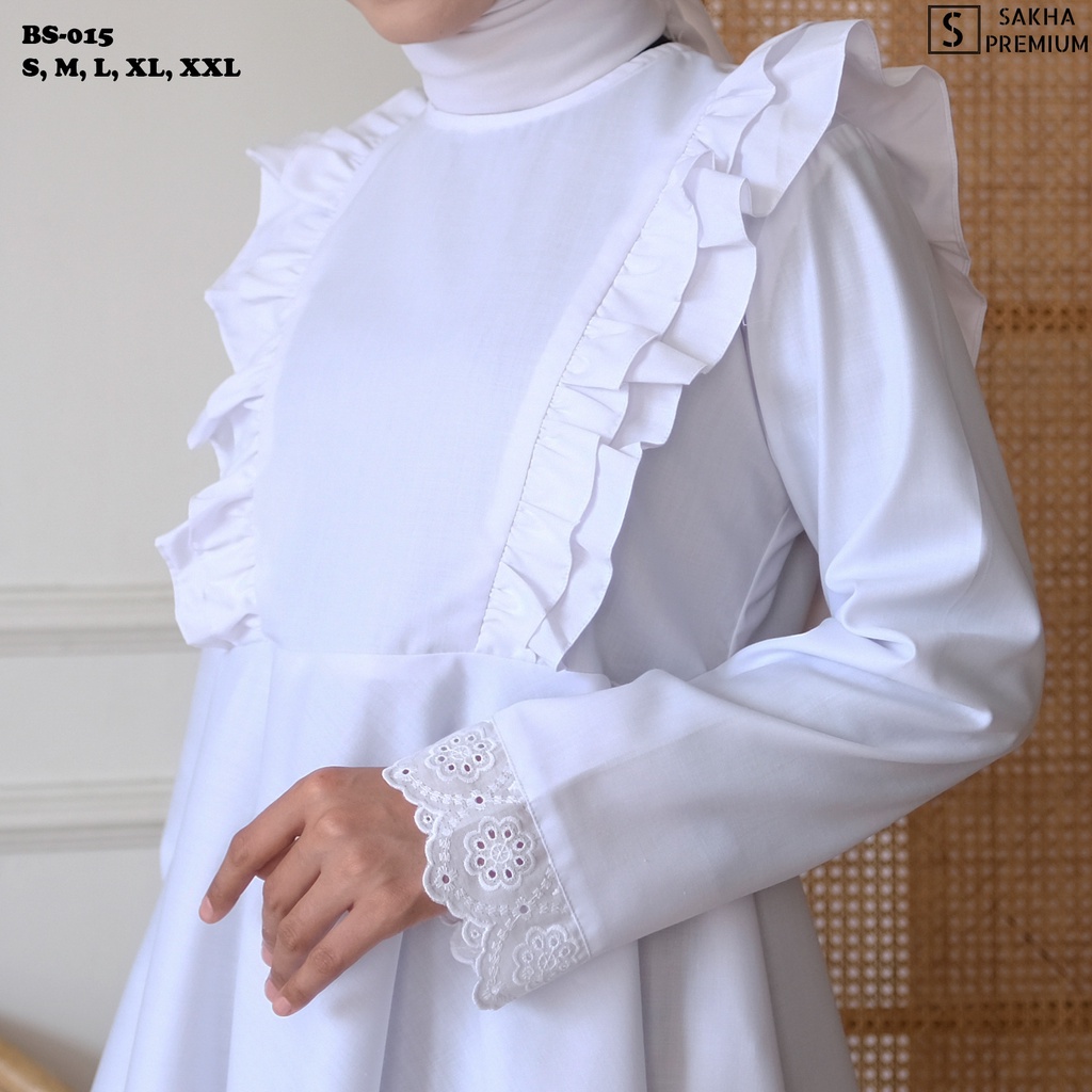 Sakha - BS 015 Pakaian Blouse Atasan Putih Wanita Kerja Casual Fashion Muslim Baju Putih Terlaris PNS